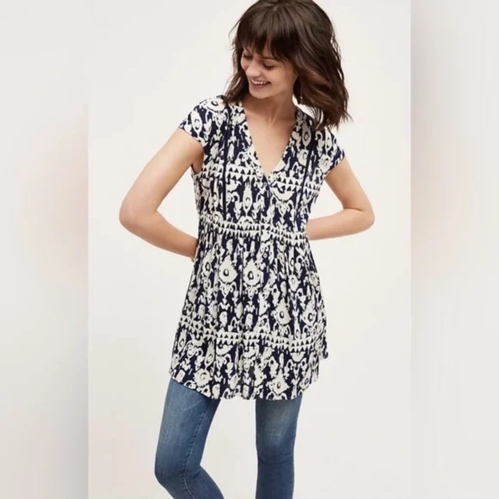 Anthropologie Vanessa Virginia Ikat Ladder Lace Tunic Top